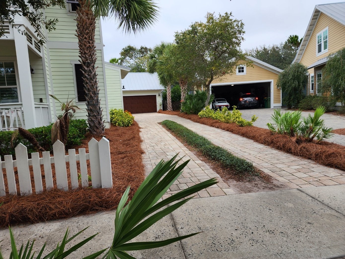 Cost effective, low maintenance premium longleaf pine straw durable ground cover along drive way.