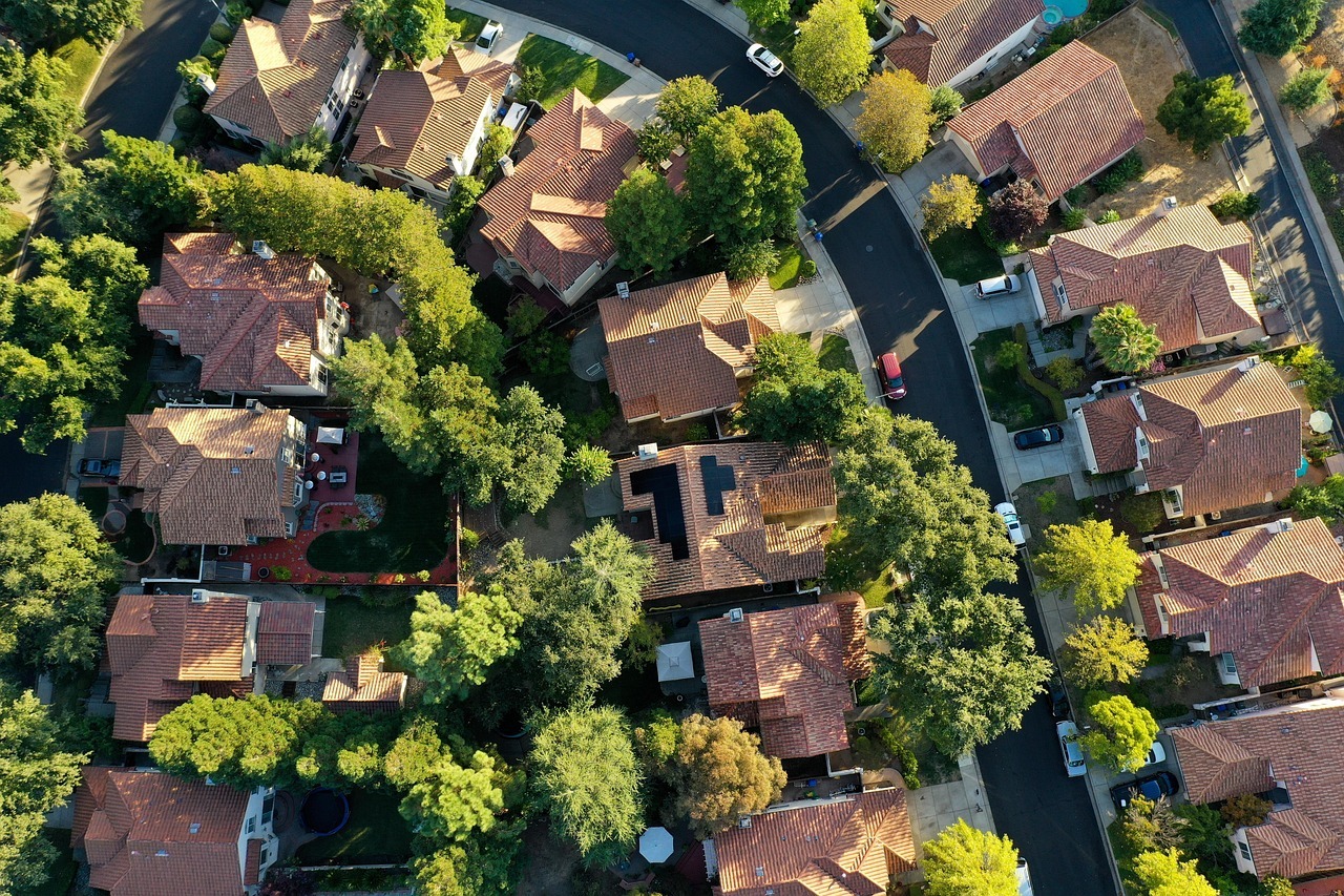 Drone view of houses in an HOA